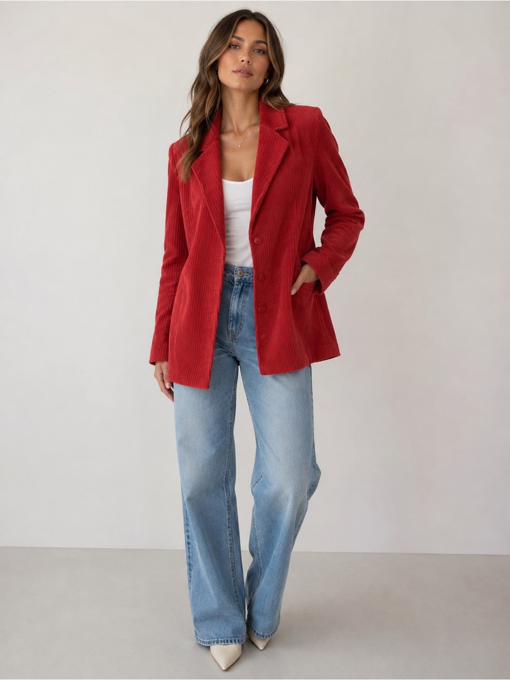 For Love And Lemons NWT Oversized Tailored Red Corduroy Blazer - Women's Jacket
